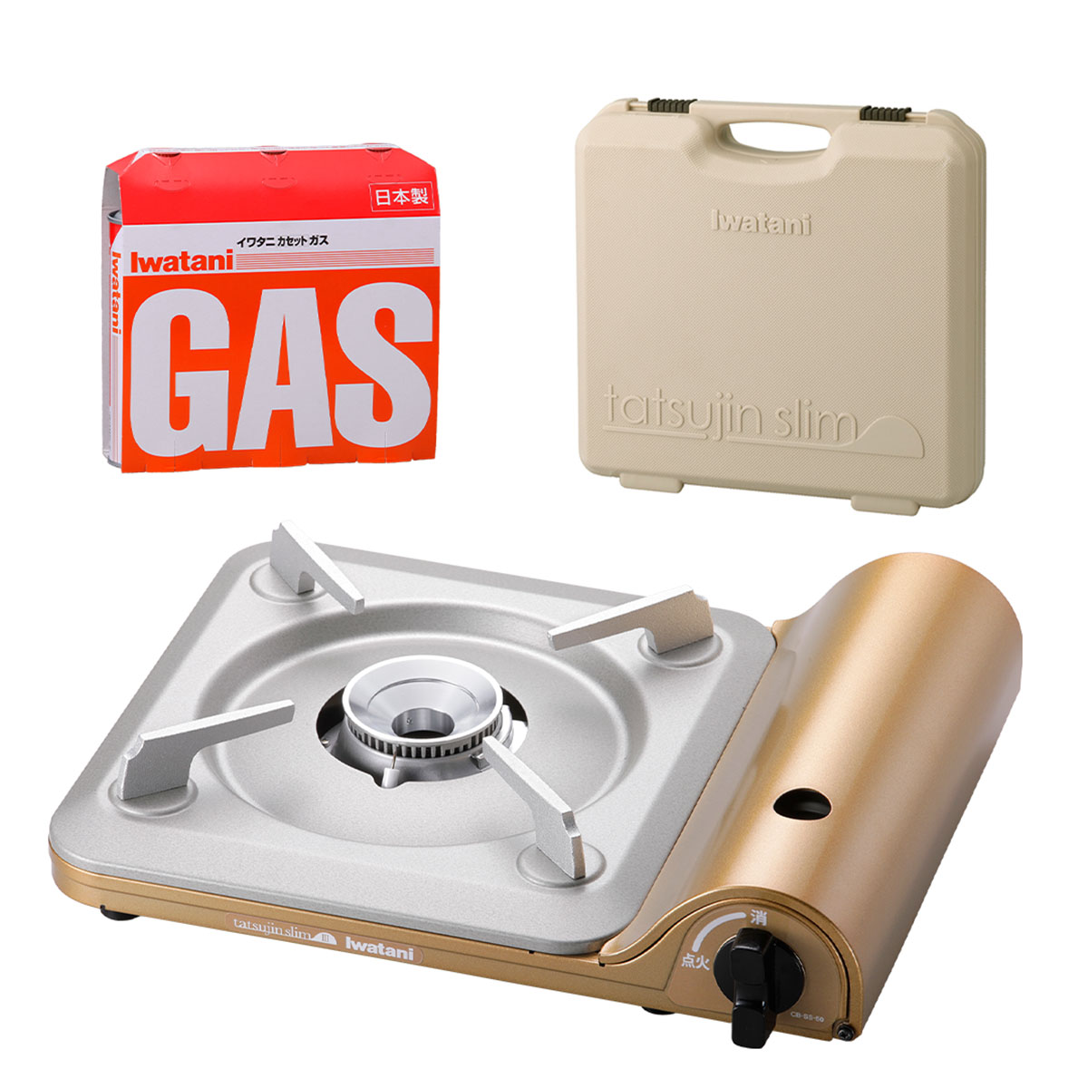 Iwataniカセットガス式安全ガード付きストーブ（ワインレッド