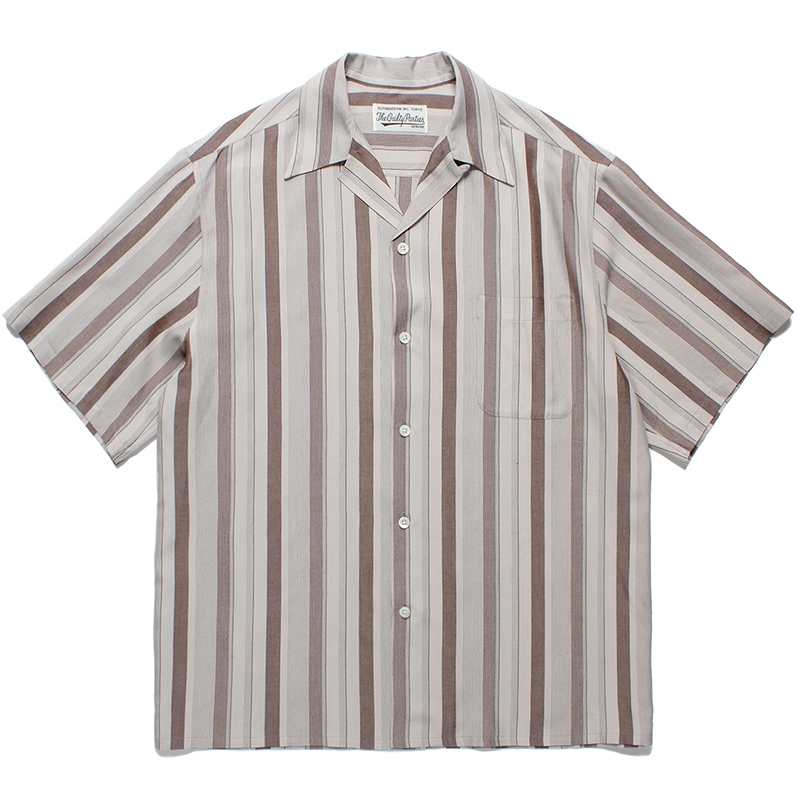 WACKO MARIA/STRIPED OPEN COLLAR SHIRT（GRAY）［ストライプオープン