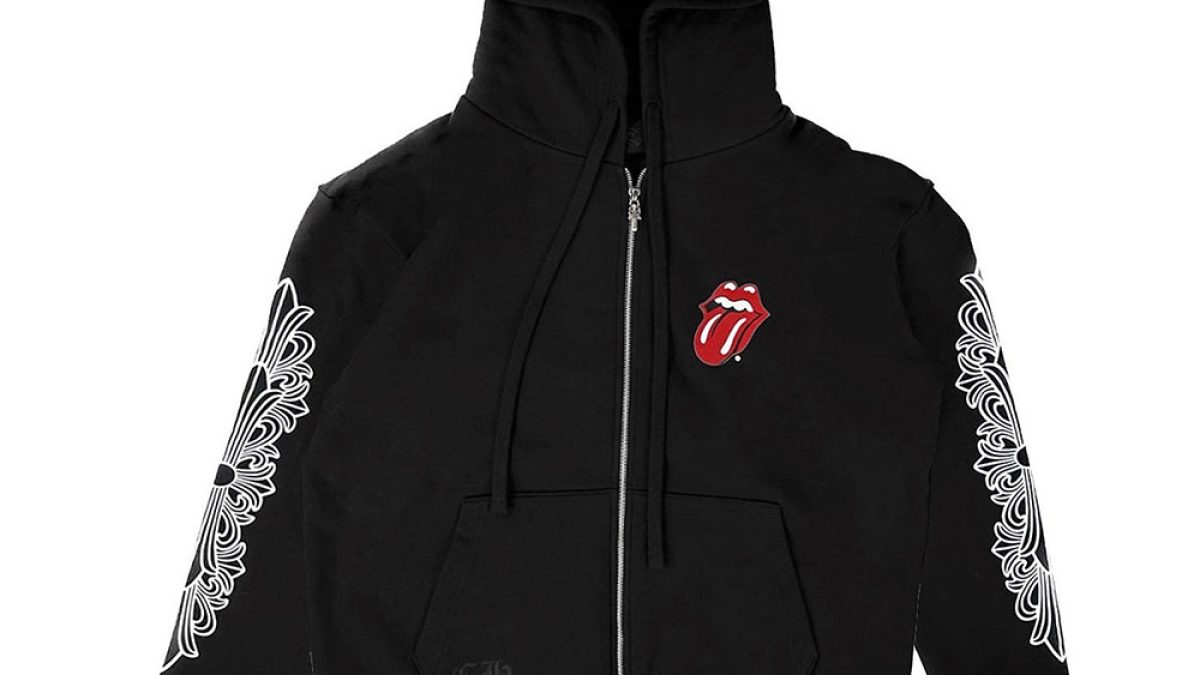 Zip-Up Fleece Chrome Heart Rolling Stone Hoodie