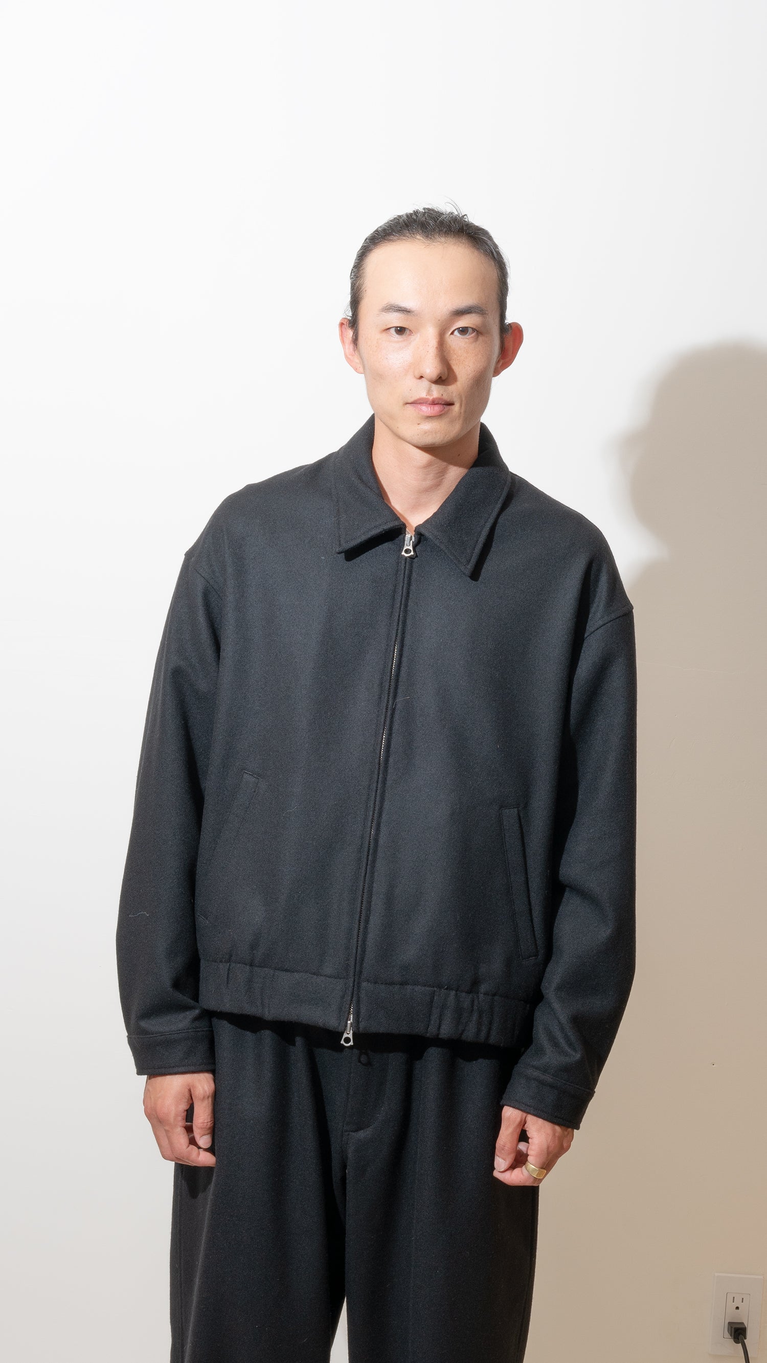MACHINE JACKET - PIECE DYED BLACK WOOL FLANNEL – James Coward