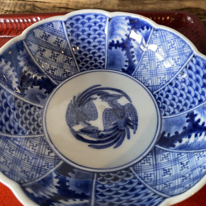 OUTLET】伊万里焼 染付 鳳凰 膾皿 鉢 煮物鉢 - ジャパニーズ