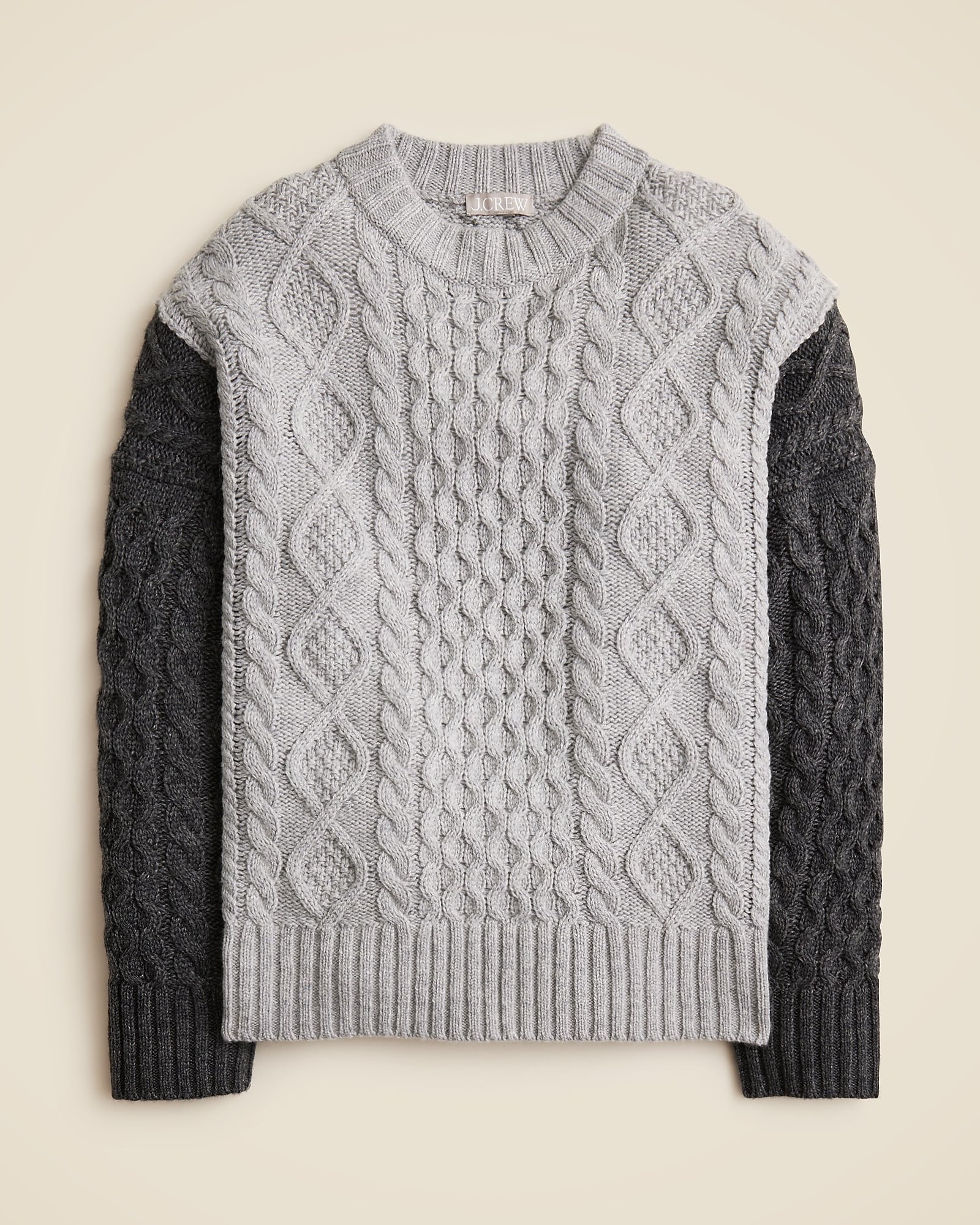 Oversized Cable-knit Crewneck Sweater With Contrast Sleeves For