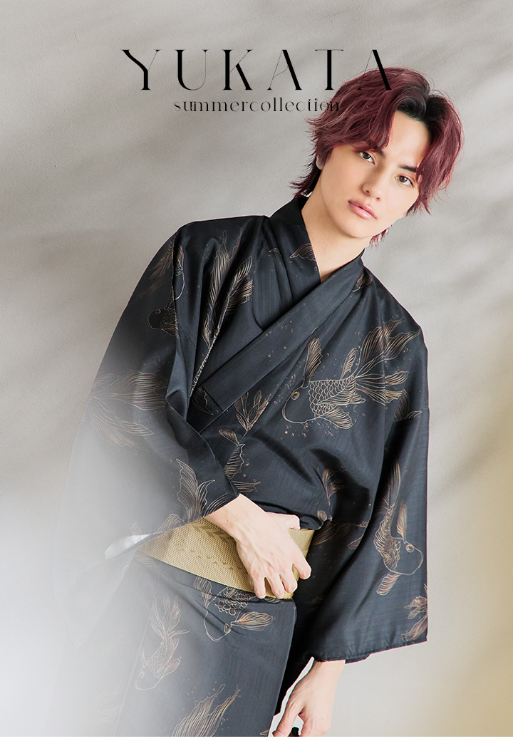 即日発送！】【メンズ浴衣】ブラック×シンプル金魚浴衣【浴衣3点