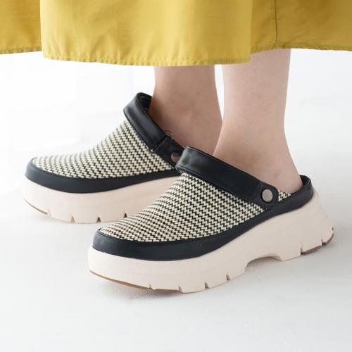 2WAYベルト付きクロッグサボミュールシューズ(M ブラック×ホワイト