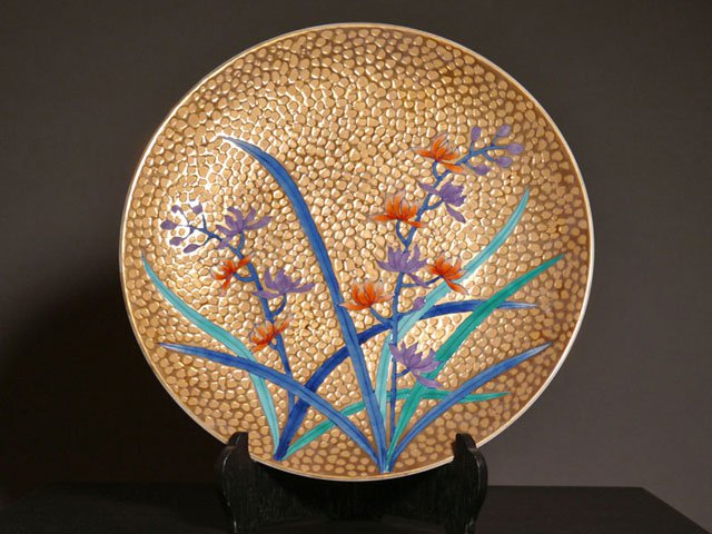 有田焼 陶板額装 金彩草花 有田焼 陶板額装 金彩草花