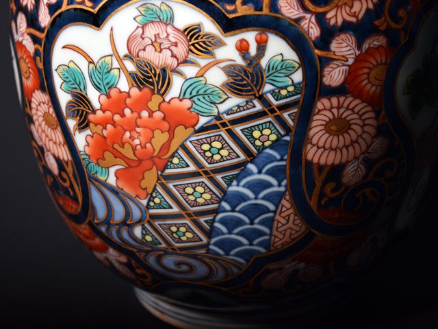 献上手古伊万里焼】花瓶 染錦本金鶉図
