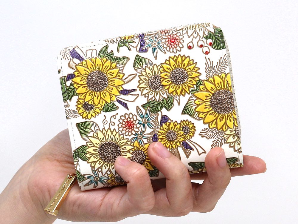 夏限定柄】ひまわり 二つ折りファスナーミニ財布［t］
