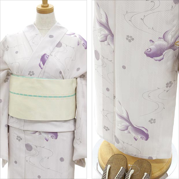 嵐山よしむら 洗えるプレタ浴衣金魚／牡丹ねず色／セオα 嵐山よしむら