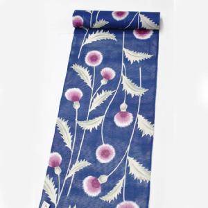 大正友禅】紫織庵-綿絽地浴衣新あざみ・藍色 紫織庵 東レシルック