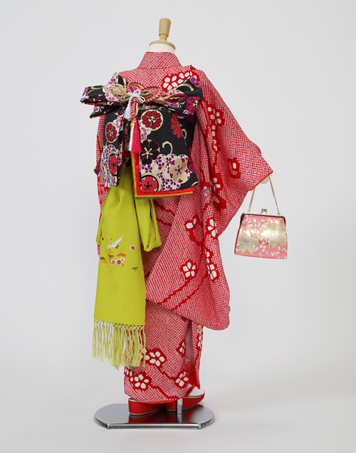 七五三「赤地鹿の子絞り刺繍 【着物：71980070】 【帯：71730000