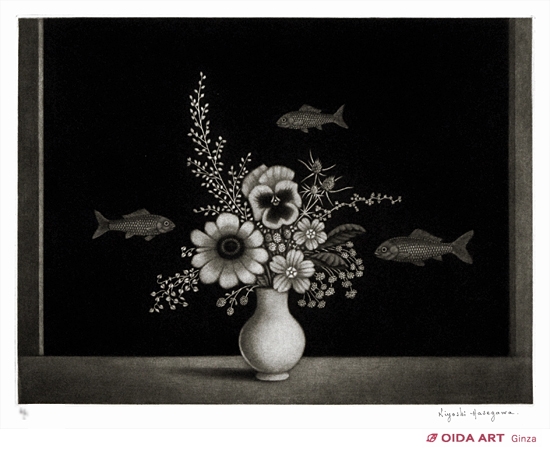 長谷川潔 アカリョムの前の草花 | 絵画など美術品の販売と買取 | 東京