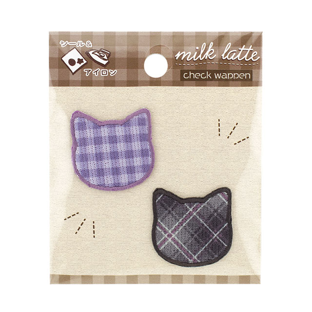 milk latte-ミルクラテ- チェックワッペン（MLCW-03） ねこ オカダヤ