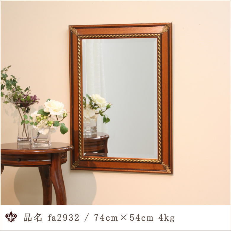 イタリア直輸入 アンティークブラウン仕上げ 74cm×54cm ウォールミラー