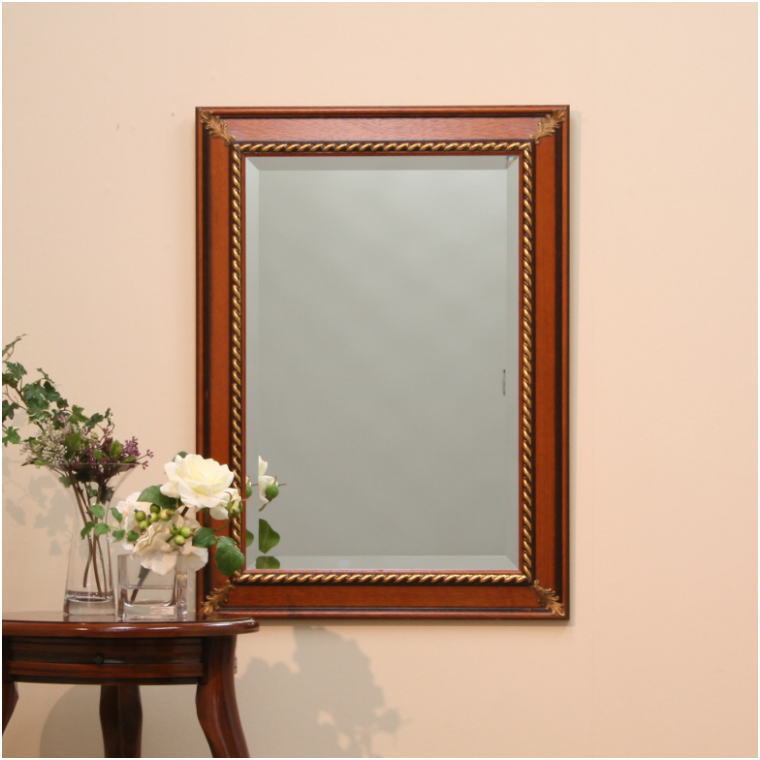 イタリア直輸入 アンティークブラウン仕上げ 74cm×54cm ウォールミラー