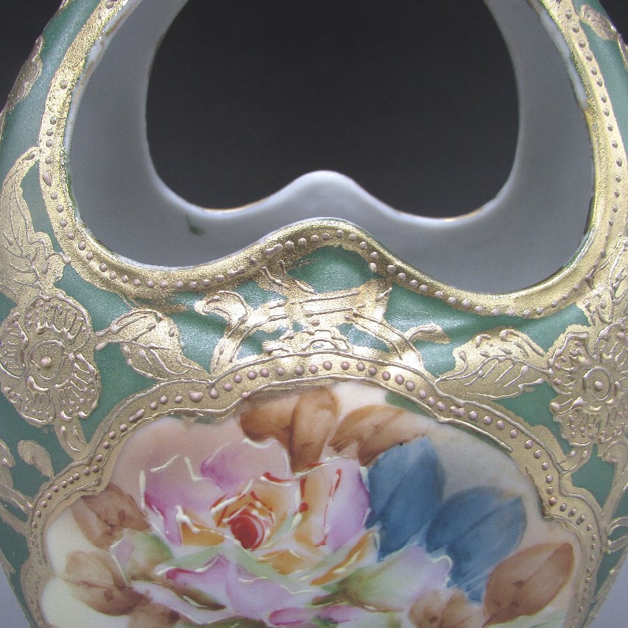 オールドノリタケ 金盛薔薇文バスケット形花瓶 - 敬誠アート [ 公式 ]