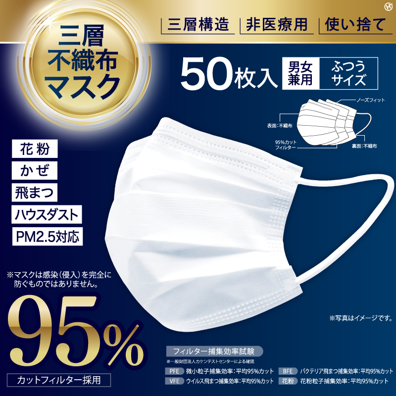 95％三層不織布マスク ホワイト 50P｜仕入れなら卸問屋.com