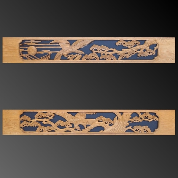 欄間 2枚組 木彫り 松と鷹 欄間 2枚組 木彫り 松と鷹 ☆欄間/彫刻欄間