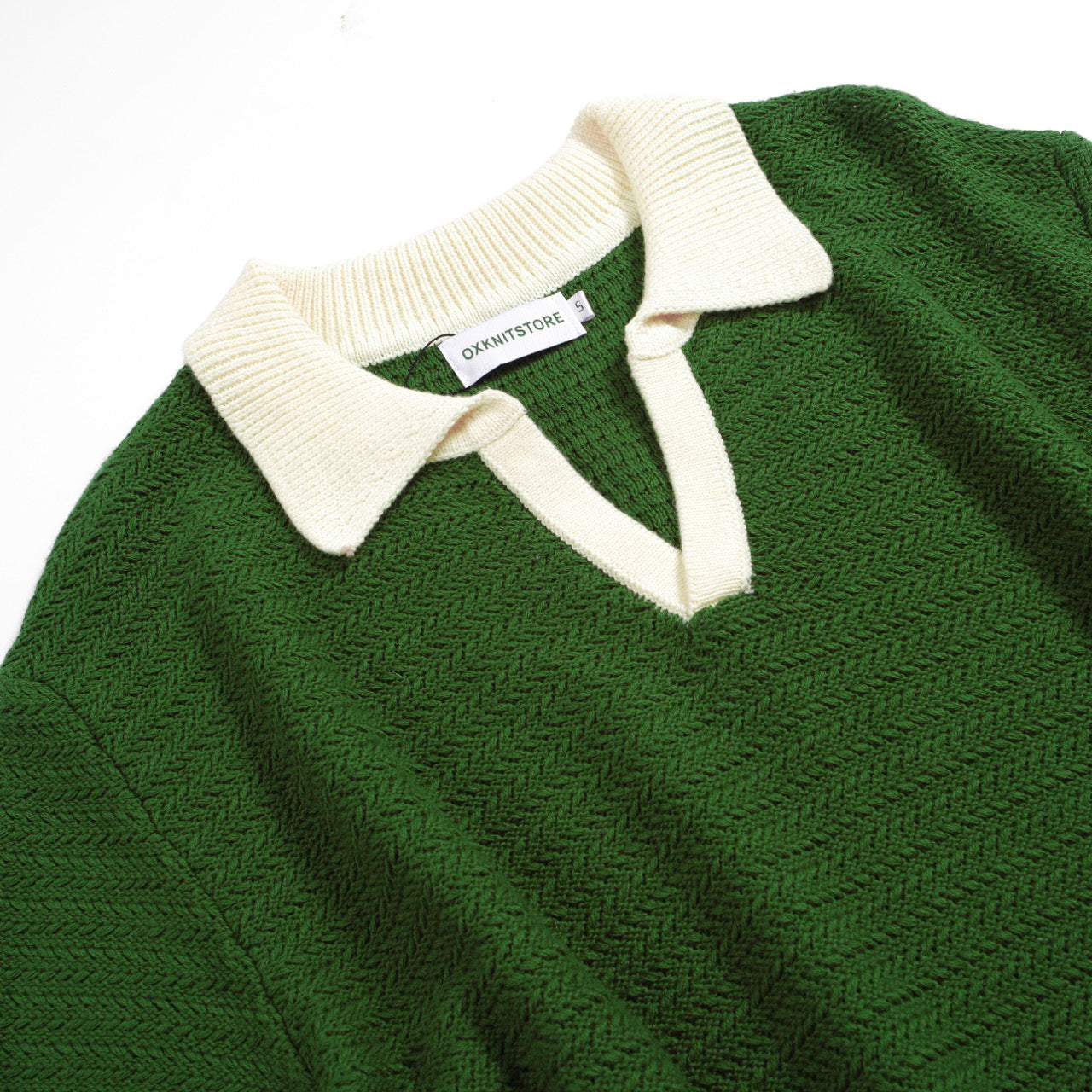 Men's 60s Mod Green Knit Polo with Cream Trim | Vintage Open