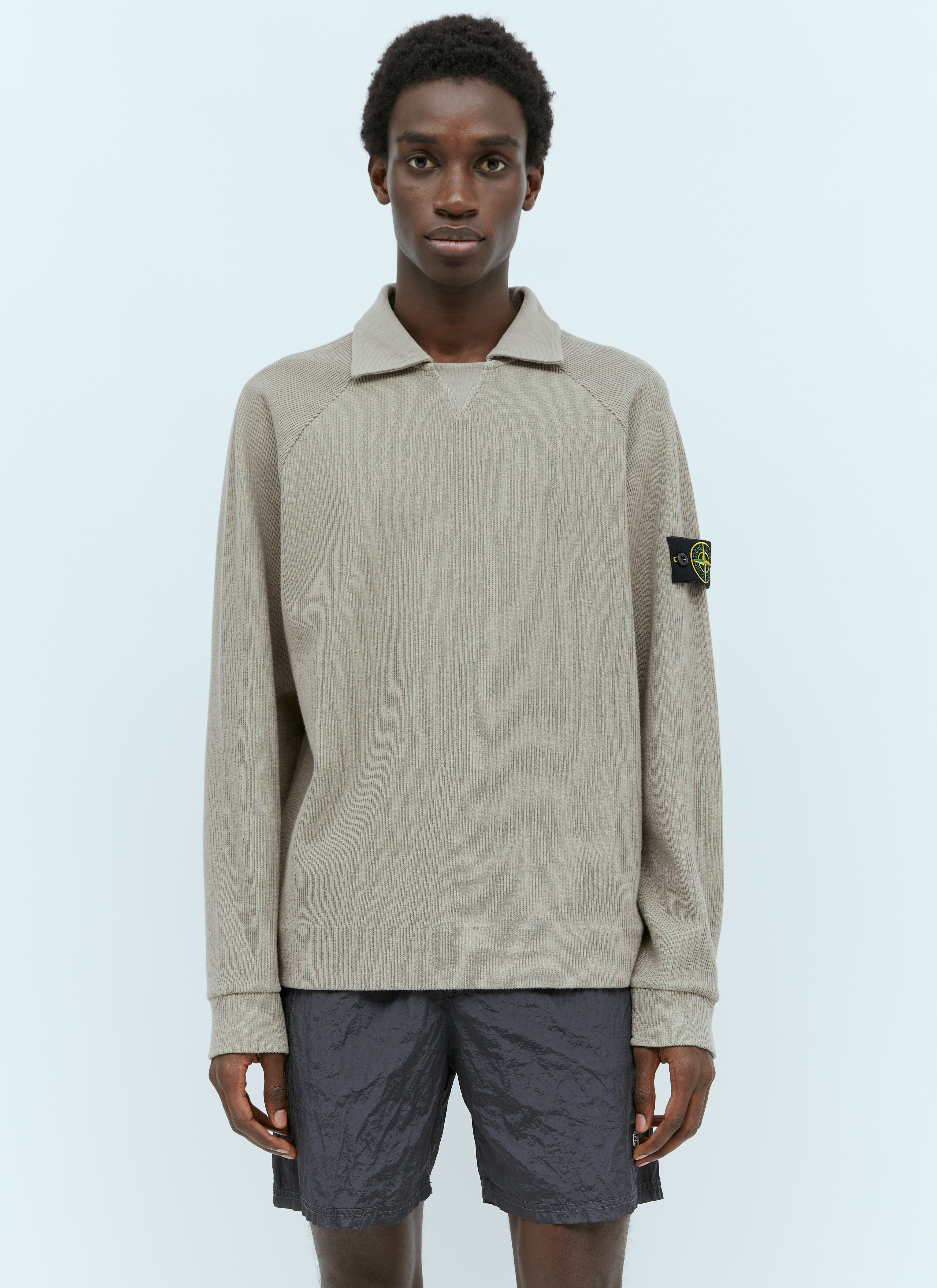 Stone Island Men's' Spread Collar Knit Sweater in Grey | LN-CC®
