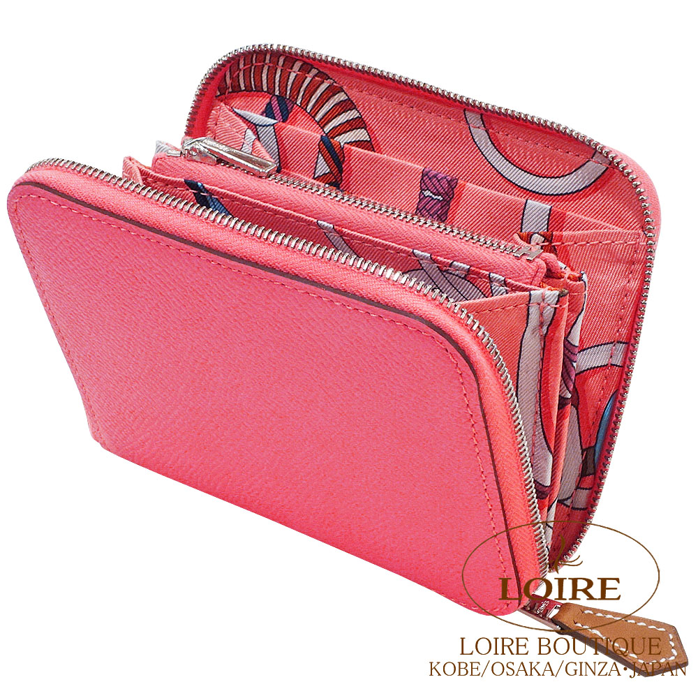 【最高級美品】エルメス アザップコンパクト シルクイン ピンク 年末特価 HERMES（エルメス） 【カラー限定特価】HERMES 二つ折り財布 アザップ