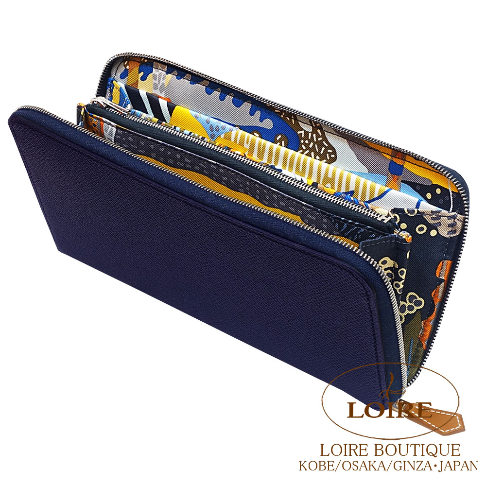 エルメス アザップ シルクイン ロング ブルーネイビー エプソン D刻印 箱付 HERMES（エルメス） アザップ シルクイン ロング D刻印 ブルーニュイ