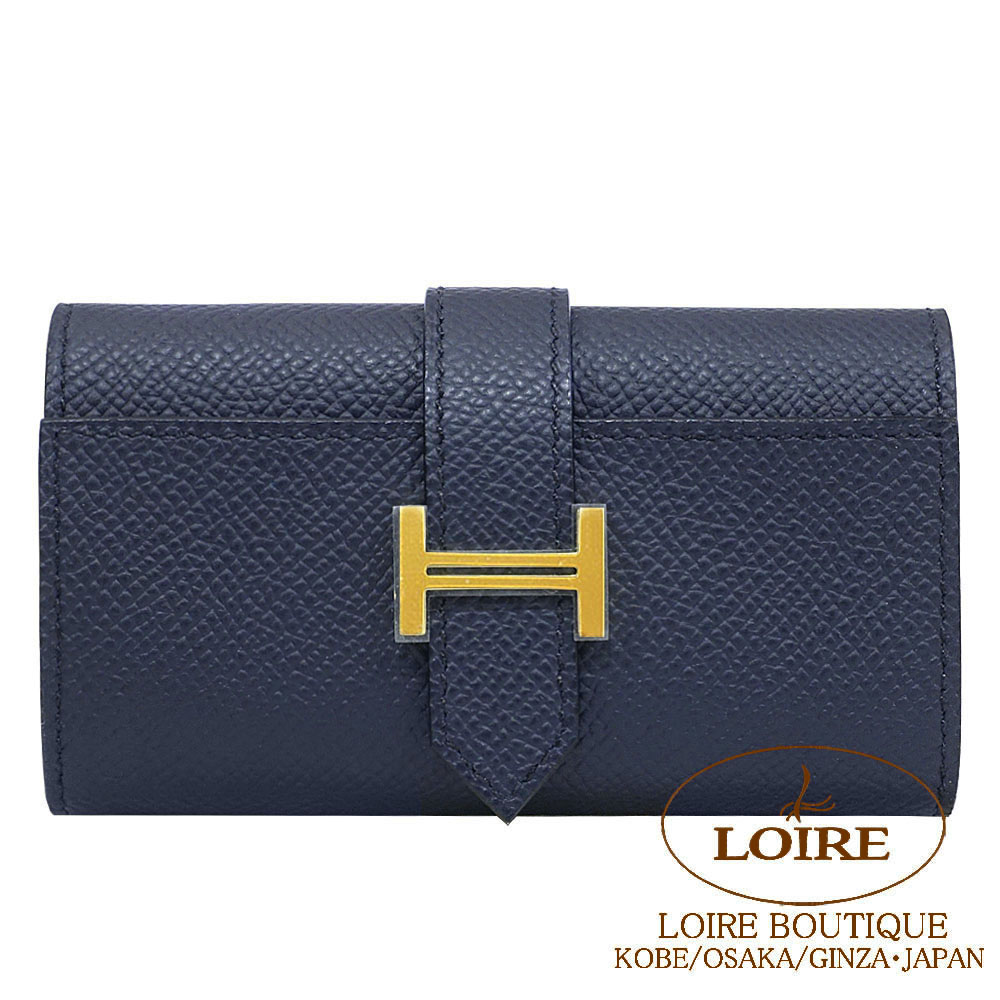 エルメス ベアン Hロゴ キーケース 4連 ブルー 刻印□L FM30 エルメス<br>ベアン キーケース 4連<br>ブルーインディゴ<br>エプソン