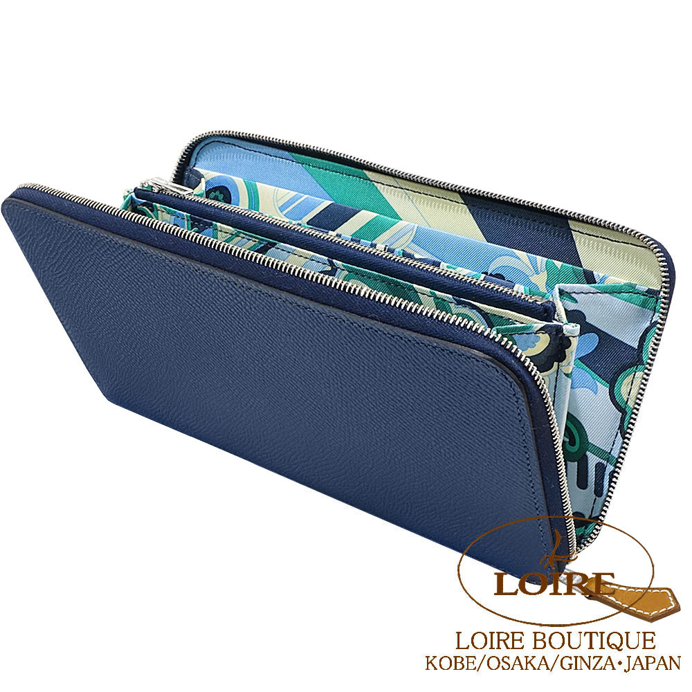 エルメス アザップ シルクイン ロング ブルーネイビー エプソン D刻印 箱付 HERMES（エルメス） アザップ シルクイン ロング D刻印 ブルーニュイ