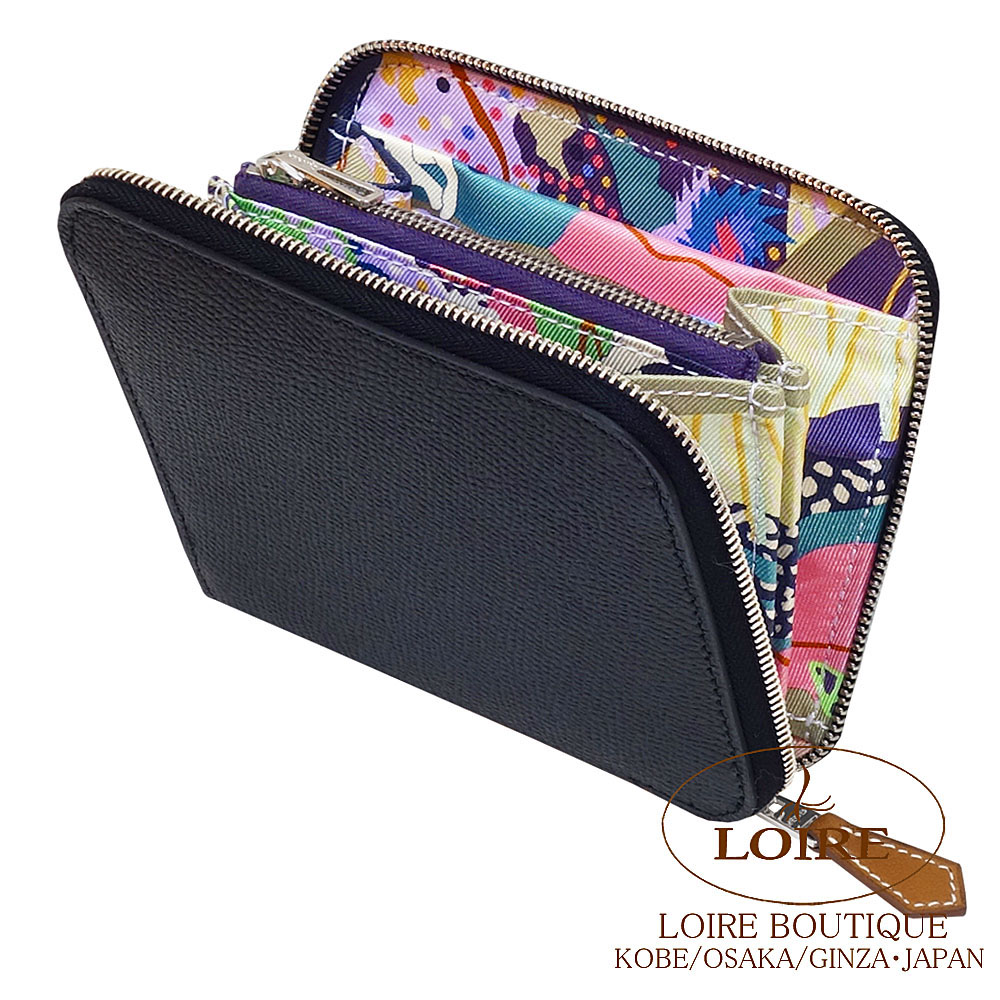 エルメス シルクイン アザップコンパクト ケース B エルメス<br>アザップ シルクイン コンパクト<br>クロ×カシス<br