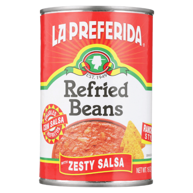 Refried Beans with Zesty Salsa, 16oz can | La Preferida