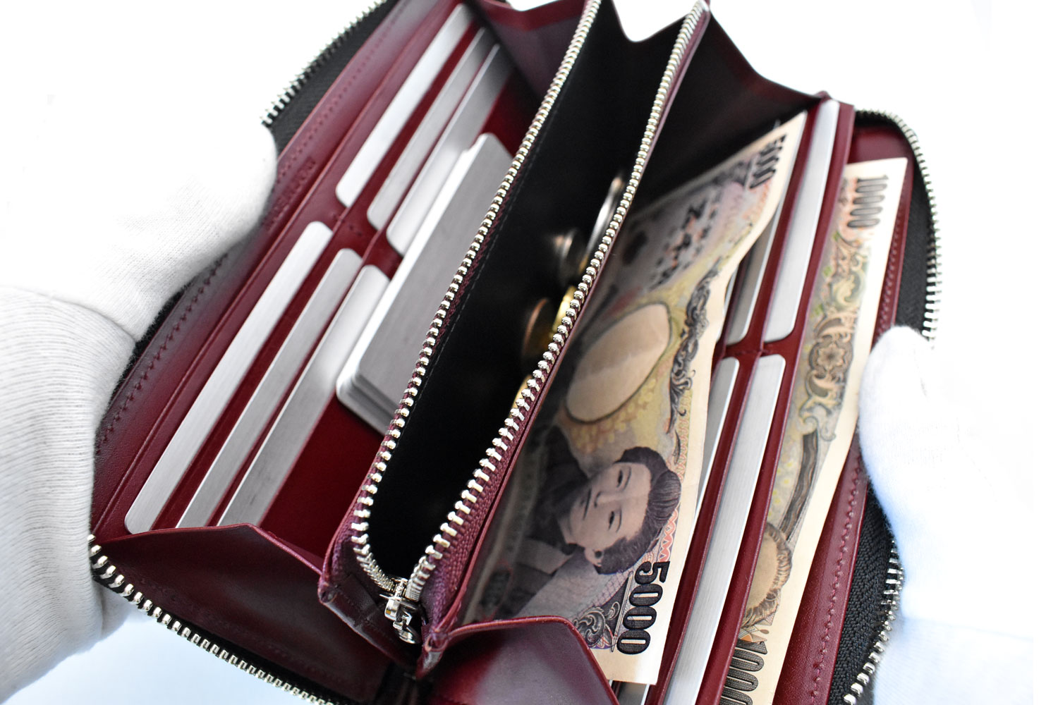 ボックスカーフヴェネチアン ラウンドファスナー長財布（小銭入れあり