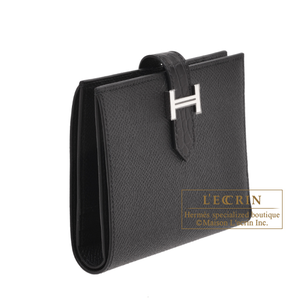 Hermes Bearn compact Touch Black Epsom leather/ Matt alligator