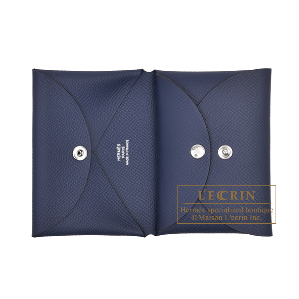 エルメス カルヴィ デュオ ブルーネイビー ヴォーエプソン シルバー