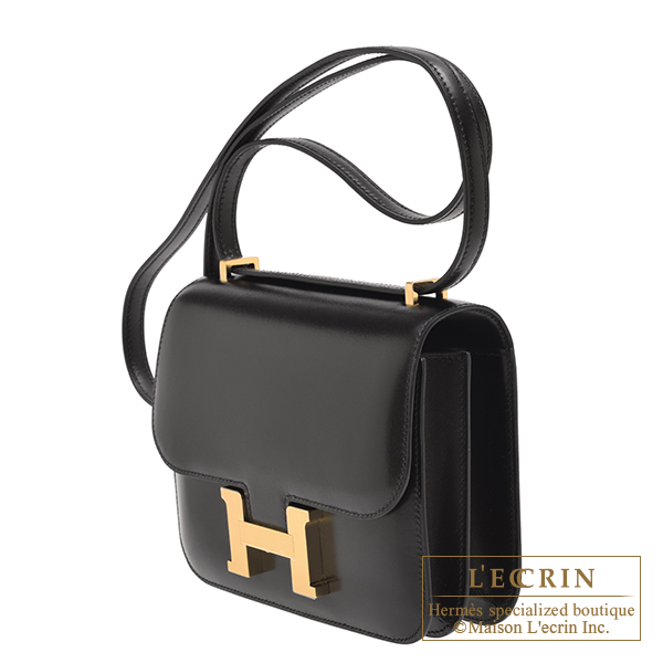 エルメス コンスタンスミニ ミラー ブラック ボックスカーフ ゴールド