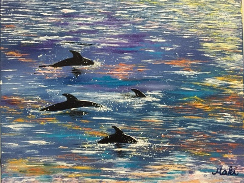イルカの絵(油絵) タイトル: Ohana (家族) - トピックス | Leinaiʻa