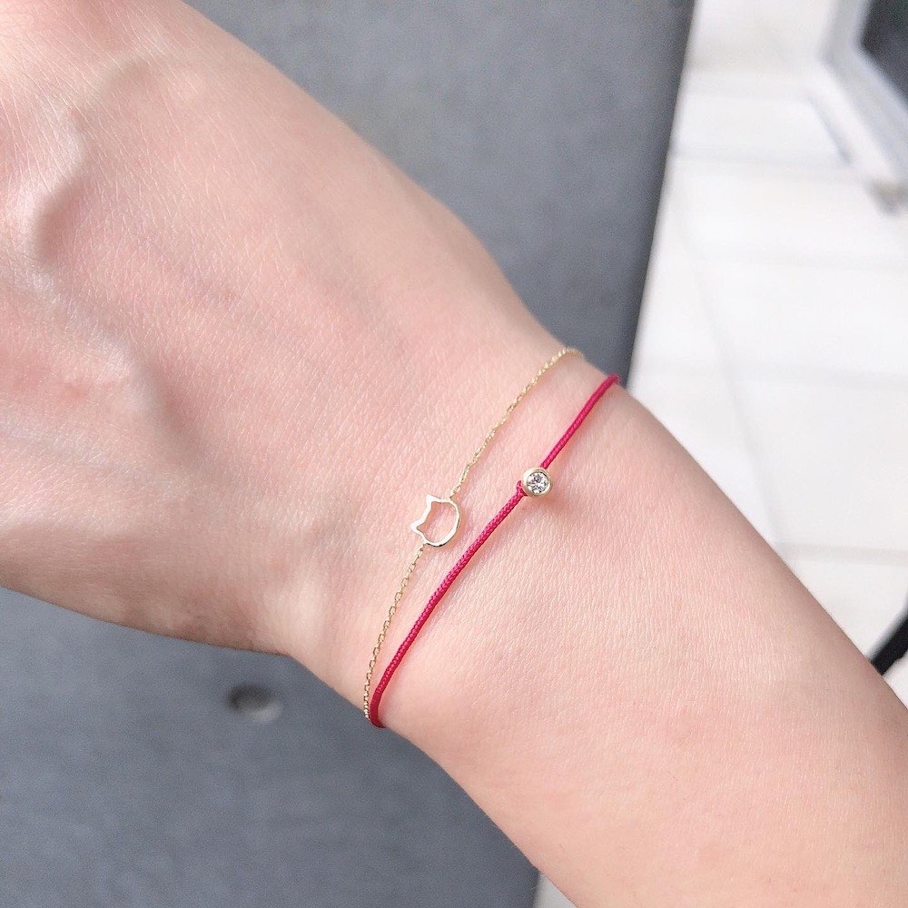 ピンクの猫 festaria K10wg 2連ブレスレット 一粒ダイヤ付