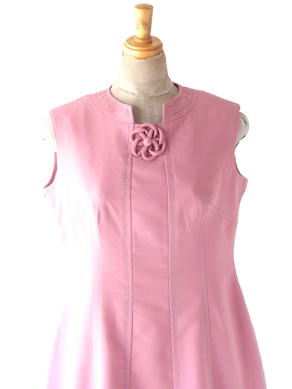 送料無料】フランス買い付け 70年代製 スモーキーピンク X フラワ