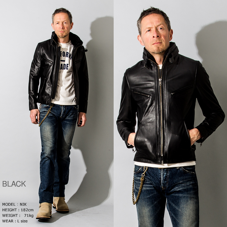 Liugoo Leathers 本革 襟ボアハイネックシングルライダースジャケット