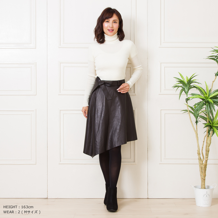 FILLMORE 本革 アシンメトリーフレアスカート レザースカート