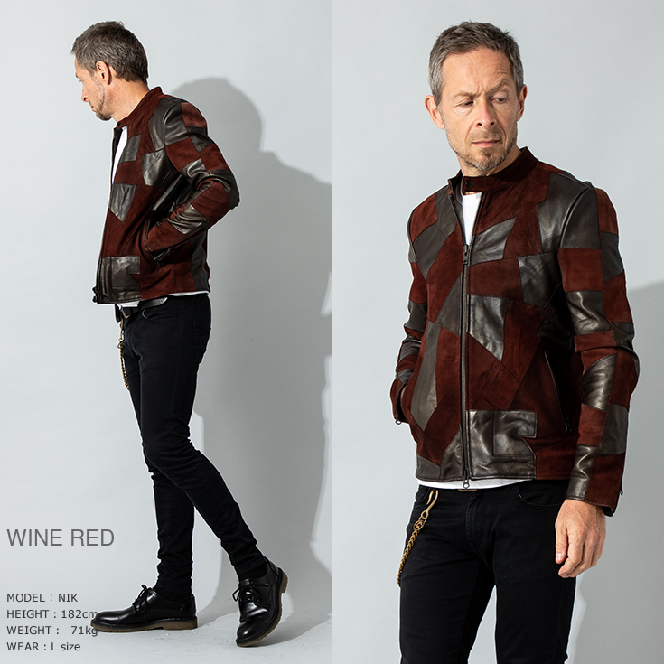 JUVENTUS 本革 パッチワークライダースジャケット メンズ ユベントス