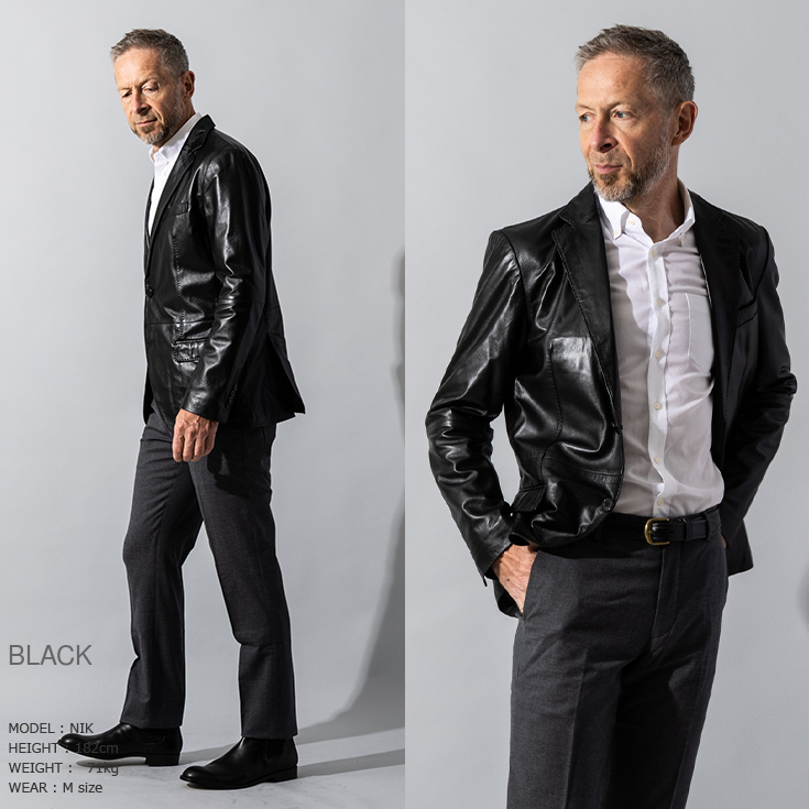 LIUGOO 本革 2ボタン テーラードジャケット レギュラーフィット