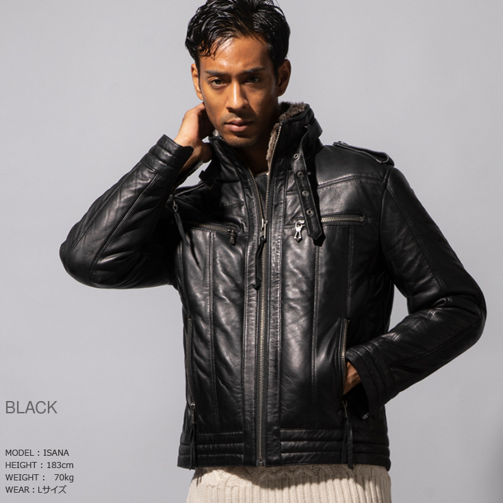 Liugoo Leathers 本革 中綿ダウンライダース メンズ リューグー