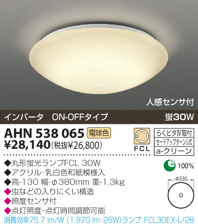 KOIZUMI 蛍光灯シーリング AHN538065 | 商品紹介 | 照明器具の通信販売