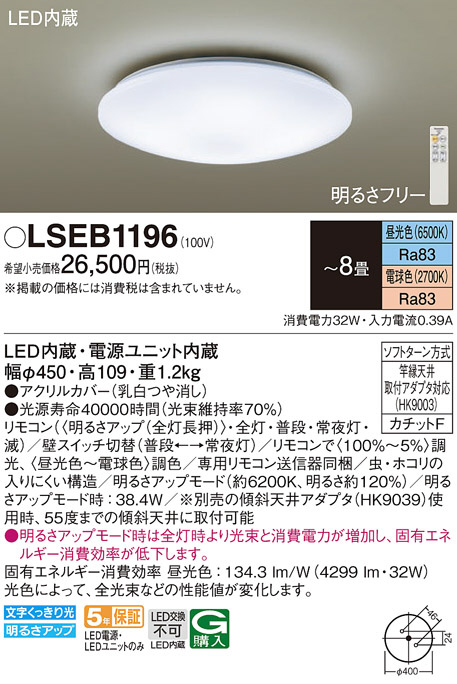 Panasonic シーリングライト LSEB1196 | 商品紹介 | 照明器具の通信