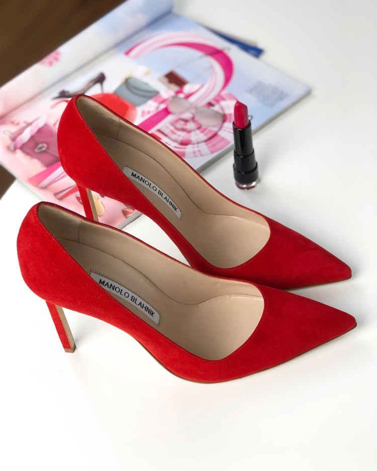 Manolo Blahnik - BB Suede Leather Pointy Toe Pumps Red 37,5 | www