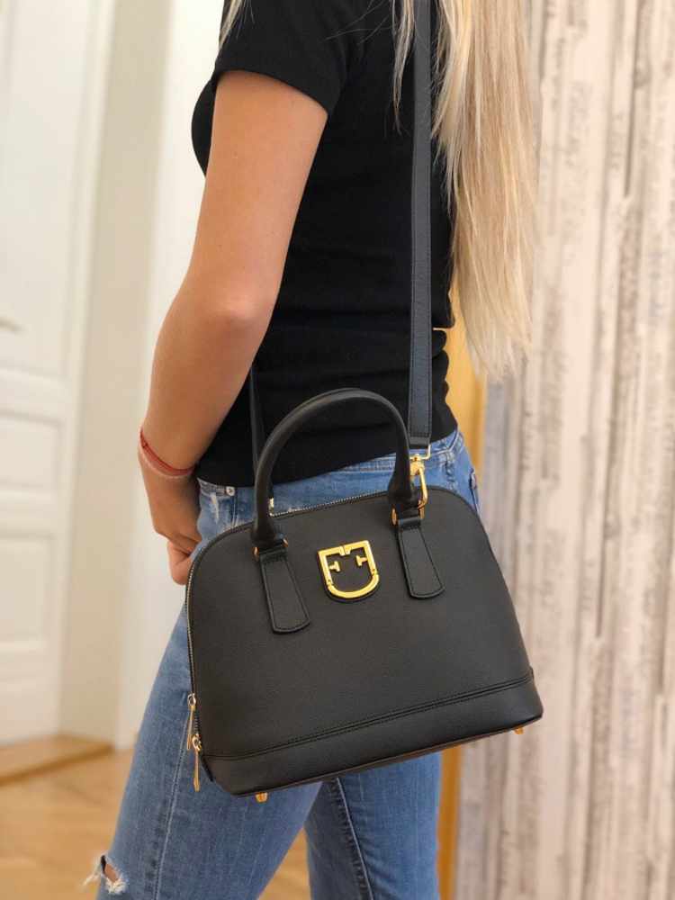 Furla - Fantastica S Textured Leather Dome Bag Black | www