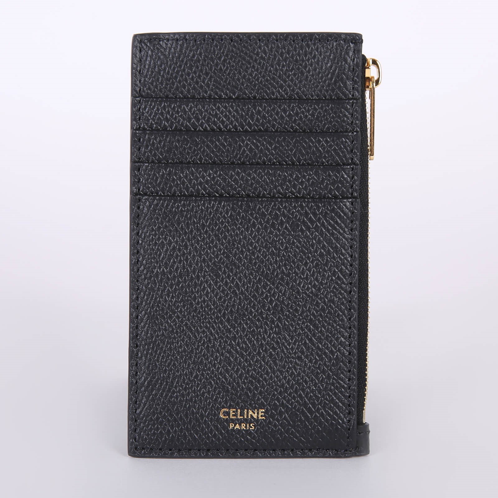 Celine - Grained Leather Zipped Compact Card Holder Black | www