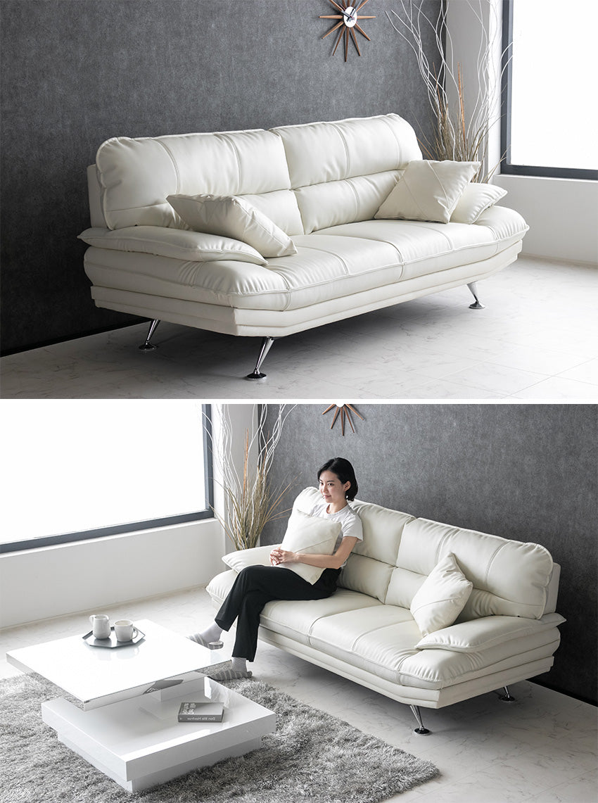 lushroom ソファ 本革 3人掛け レザー ホワイト キャメル 幅197cm