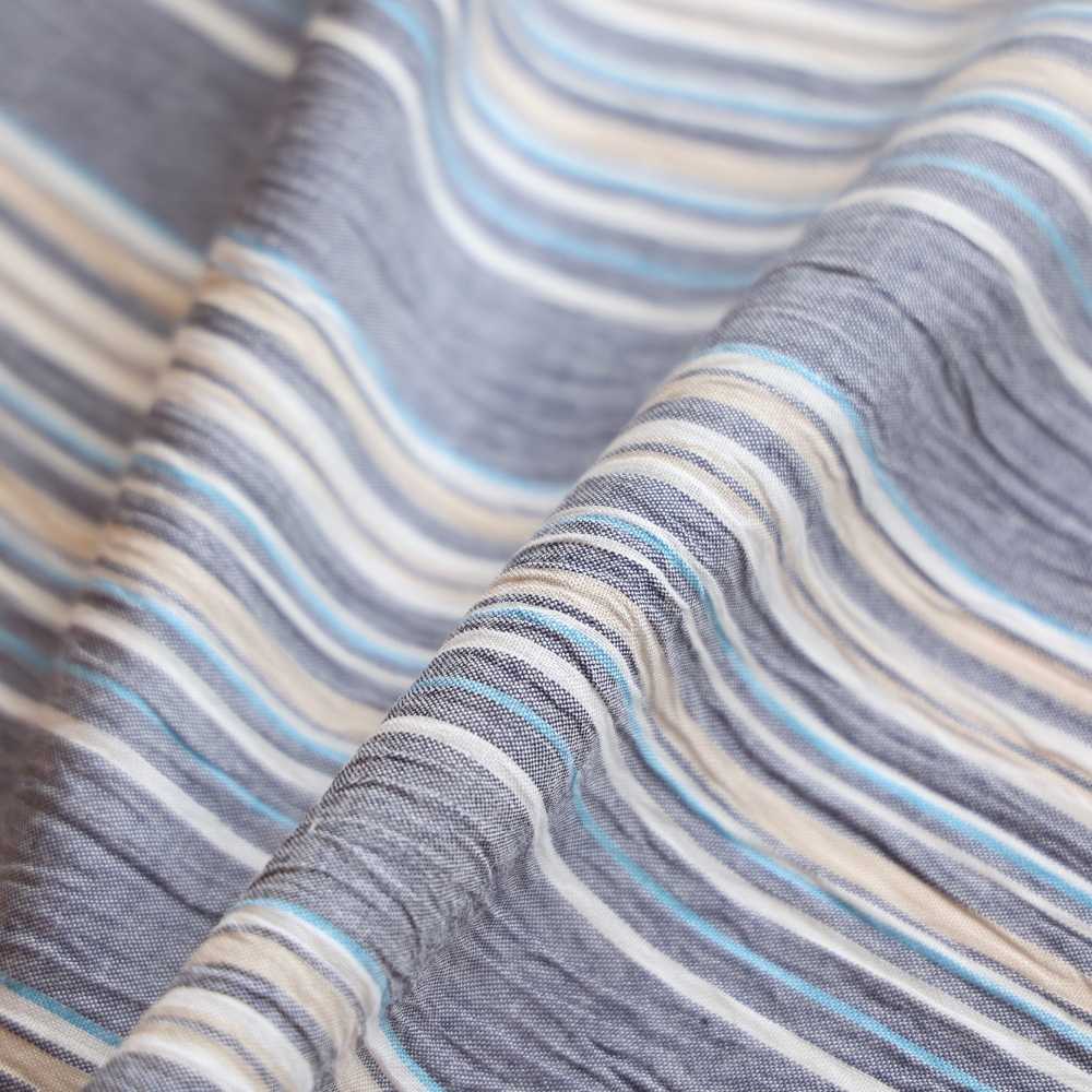 洗える綿麻着物 近江ちぢみ「生成りブルー×マルチストライプ」｜ひでや