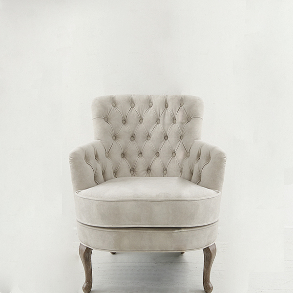 1人掛けソファ ラウンジチェア ベルベットアイボリー x 猫脚