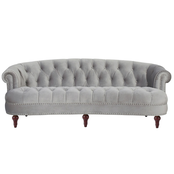 布ソファ 3人掛け びょう打ち ボタン留め グレー|インテリアショップ